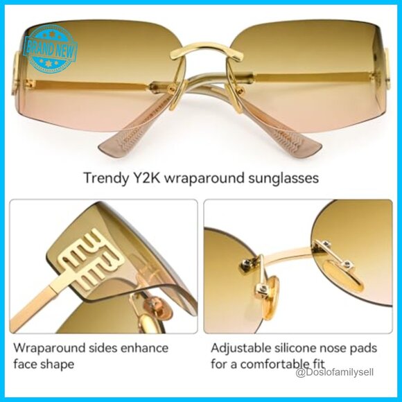 Y2K Retro Frameless Wrap Around Sunglasses UV400 Protection Trendy Shield main image 6
